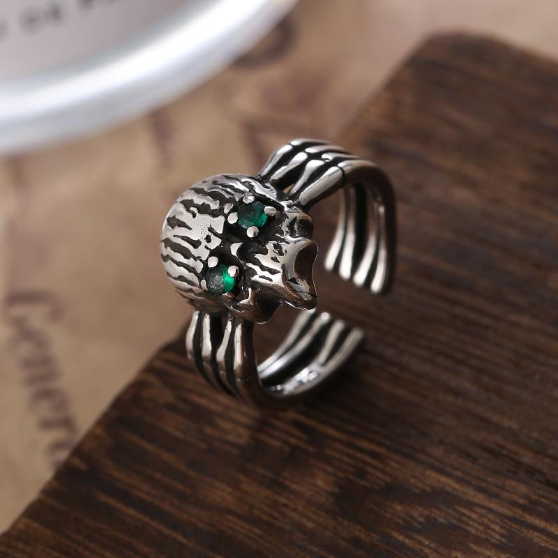 Unique Punk Style Vintage Distressed Skull Ring For Women Adjustable Copper Fashion Accessory