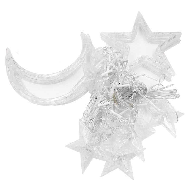 LED Solar Lichterkette - Stern & Mond Vorhang, Outdoor Camping & Feiertags-Feendekor