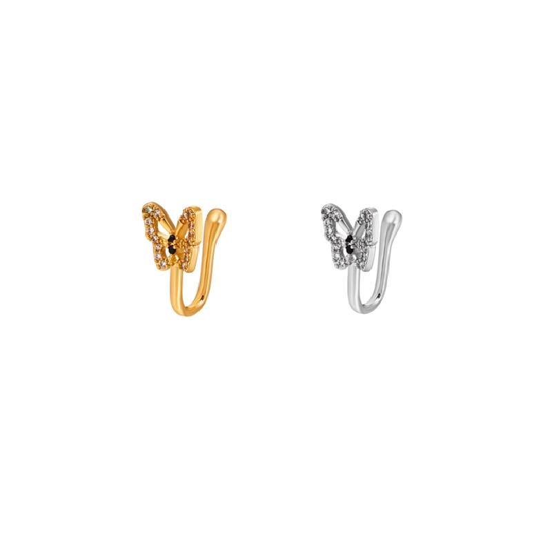 1pcs Imitation Nose Ring Suitable For Women Brass Embedded Zirconia Butterfly U Shaped Nose Stud No Hole Piercing Jewelry