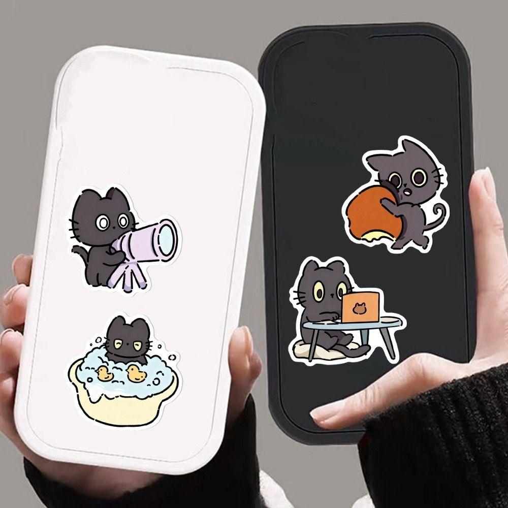 50Pcs Waterproof Kawaii Black Cat Sticker Cartoon Graffiti Decal Cute Kitten Sticker Skateboard
