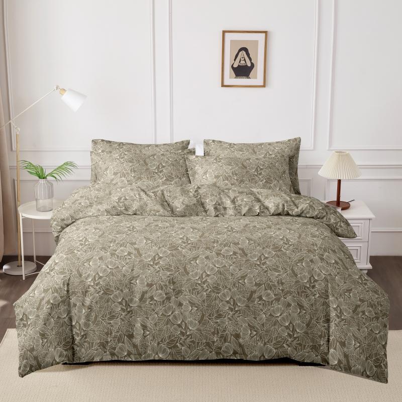 Kuup Bequemes Atmungsaktives Bettwäscheset Queen King Size Blumenmuster Flockierung Bettbezug Bettlaken Kissenbezug Bettwäscheset