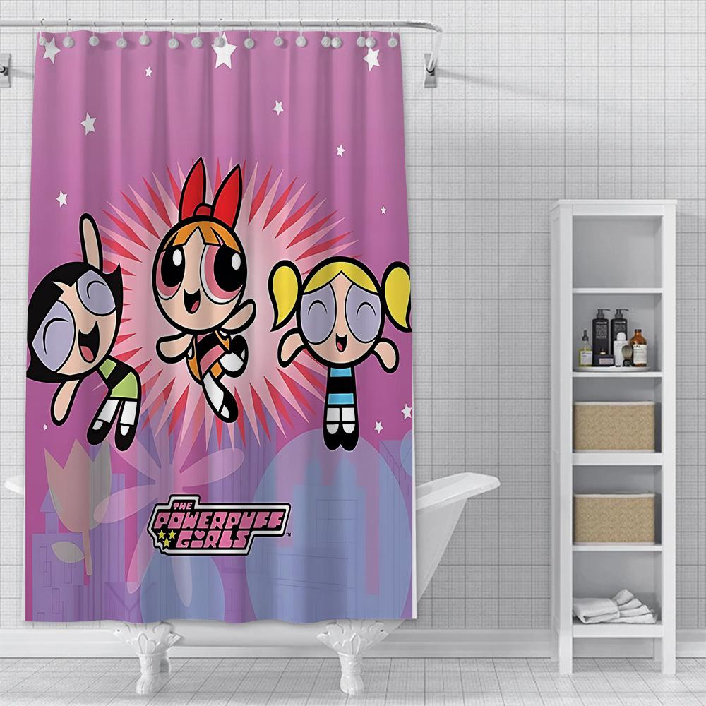 Shower Powerpuffs Girlss Curtain Waterproof Polyester Fabric Paint Colorful Bath Curtains Home Bathroom Decor Curtain With Hook