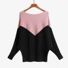 Off-the-Shoulder Women's Batwing Sweater – Plus Size Color Block Patchwork Pullover