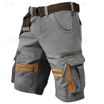 Summer Outdoor Leisure Breathable Loose Cargo Shorts Men Fashion Multi Pockets Patchwork Shorts for Mens Vintage Short Pant Excluding Belt