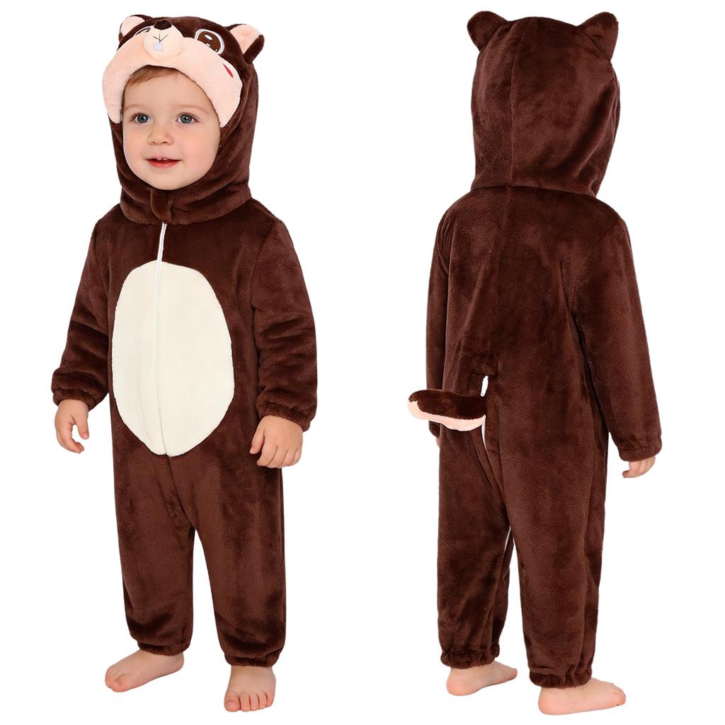 Unisex Toddler Animal Jumpsuit: Complete 3D Tail Costume with Hood, Zip-Up Long Sleeve for Theme Party & Home Play