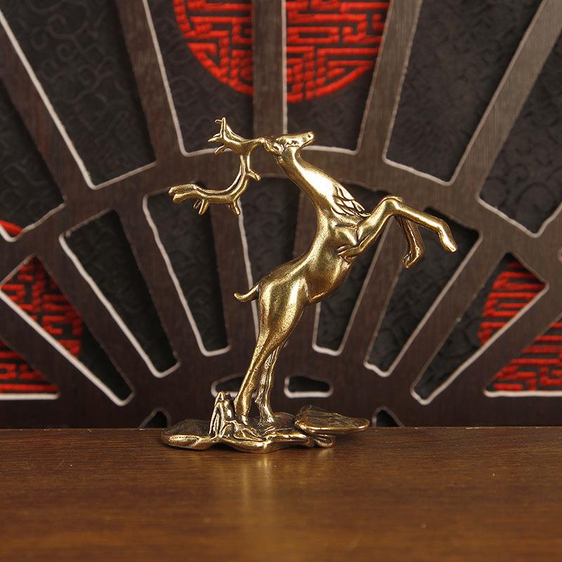 Retro Messing Springender Sikahirsch Kleine Statue Schreibtischornament Tierfiguren Heimdekorationen Handwerkszubehör