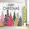 Christmas Tree Shower Curtain Winter Snowflake Star Pine Forest Buffalo Plaid Xmas Bath Curtain Fabric Bathroom Decor with Hooks