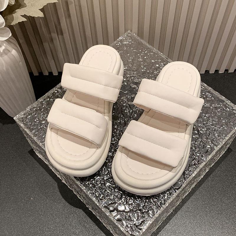 Muffin Platform Slippers Women's Wear 2024 New Summer Versatile Casual Sandals Velcro Fashion Explosion