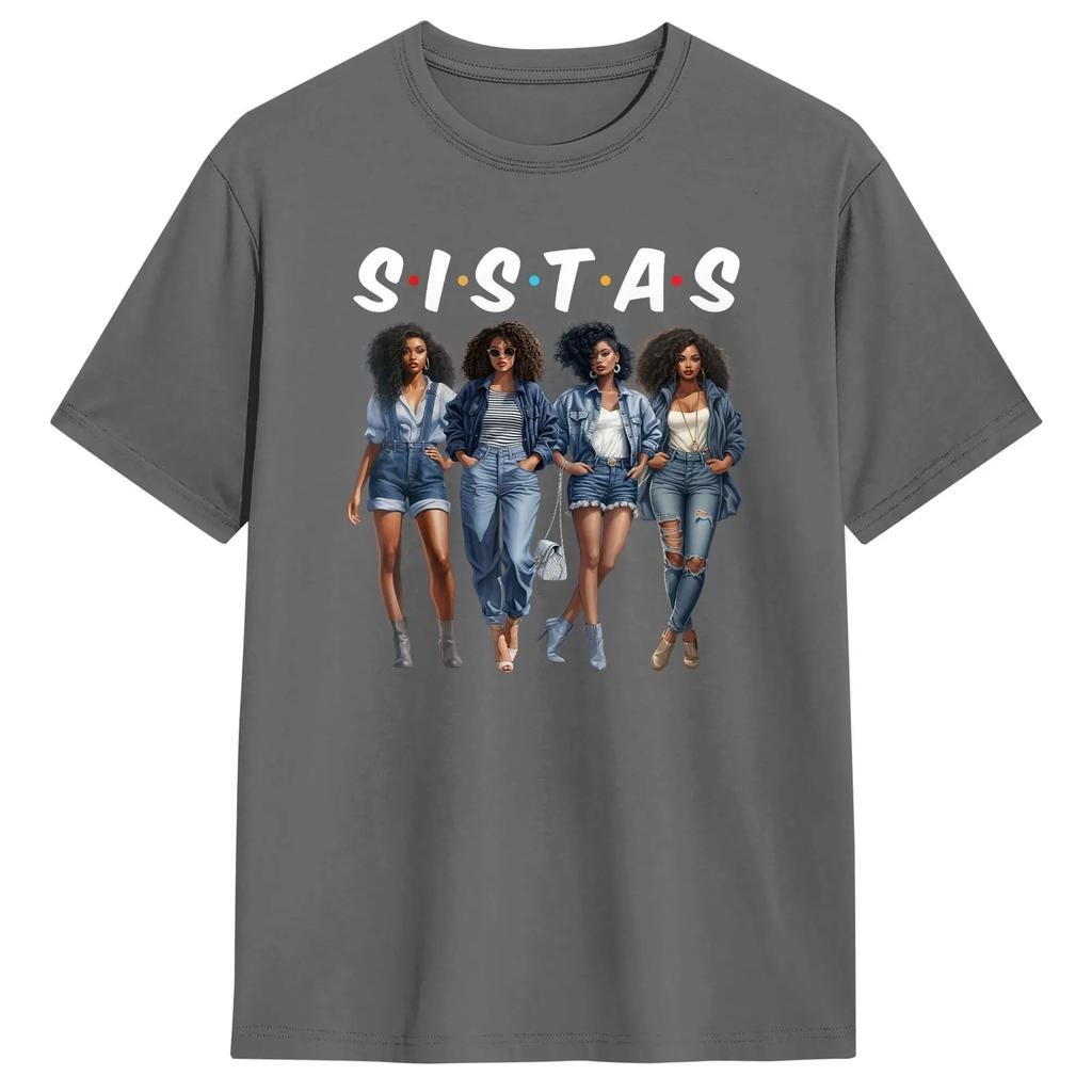Unisexs Tshirt Sistas Afro Together African American Wounisex Trip Cotton Tees Short Sleeve T Shirts O Neck Clothing Gift Idea