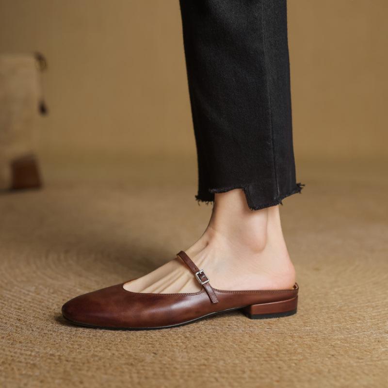 New Women's Baotou Slippers Cover Feet In Summer, One Pedal, Cool Slippers, Beef Tendon Soft Bottom, Large Size and Half Drag, Casual Solid Color