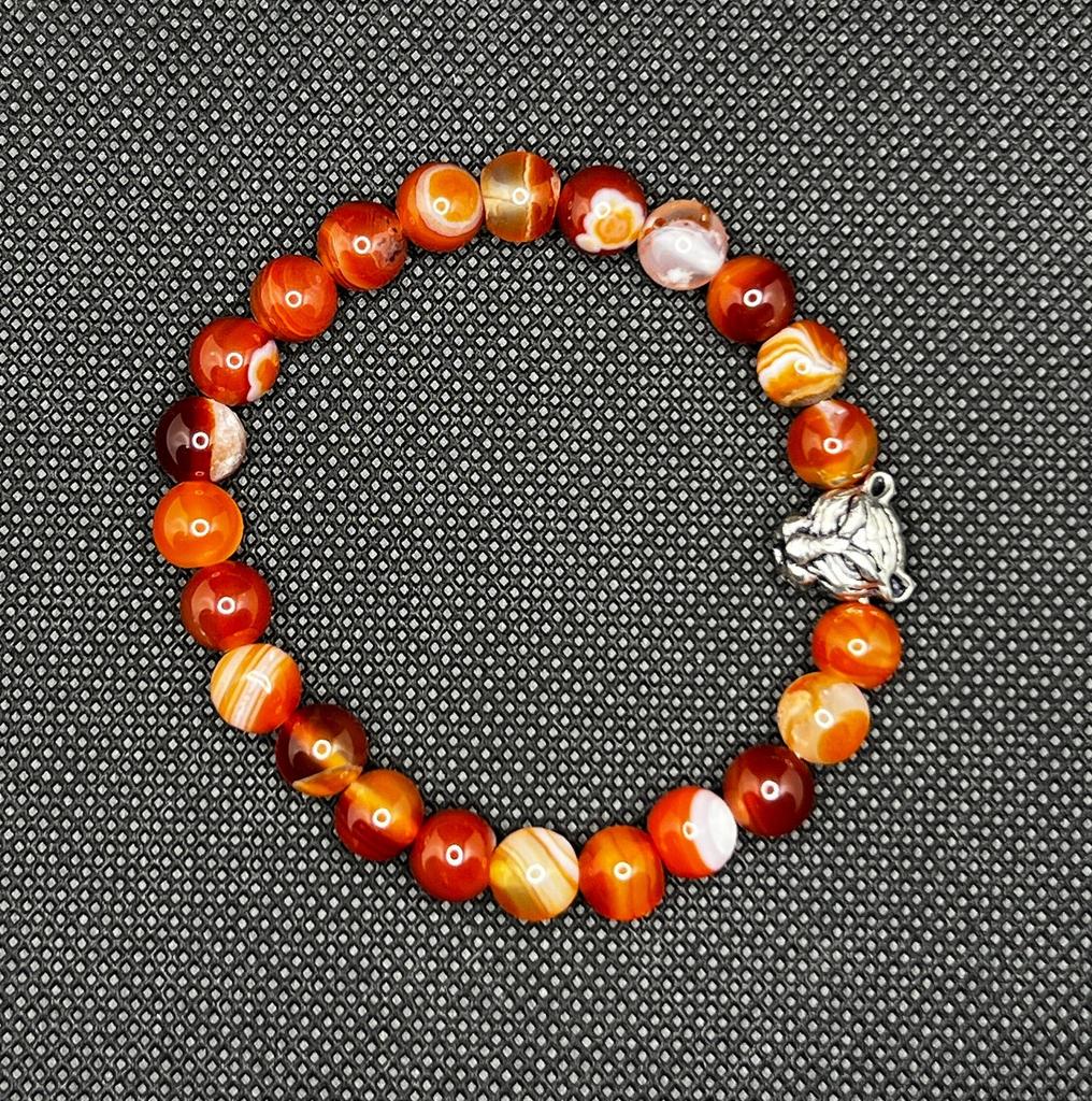 8mm Fiery Orange Gemstone Beads, Bracelet with Dragon Charm, Bold & Powerful Gemstone  Style, Gift for Men's and Women's Gift