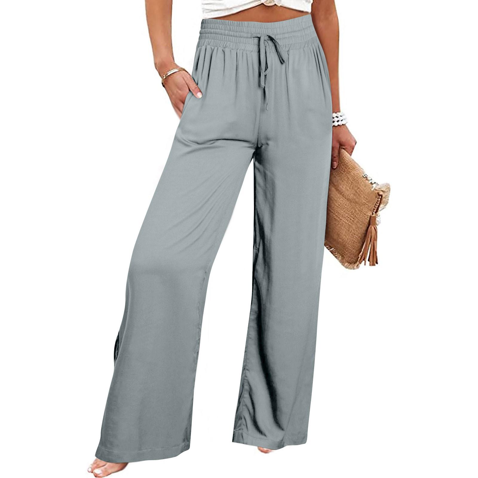 

Жіночі широкі брюки з високою еластичною талією, брюки Palazzo Pants, повсякденні вільні зручні штани з кишенями L