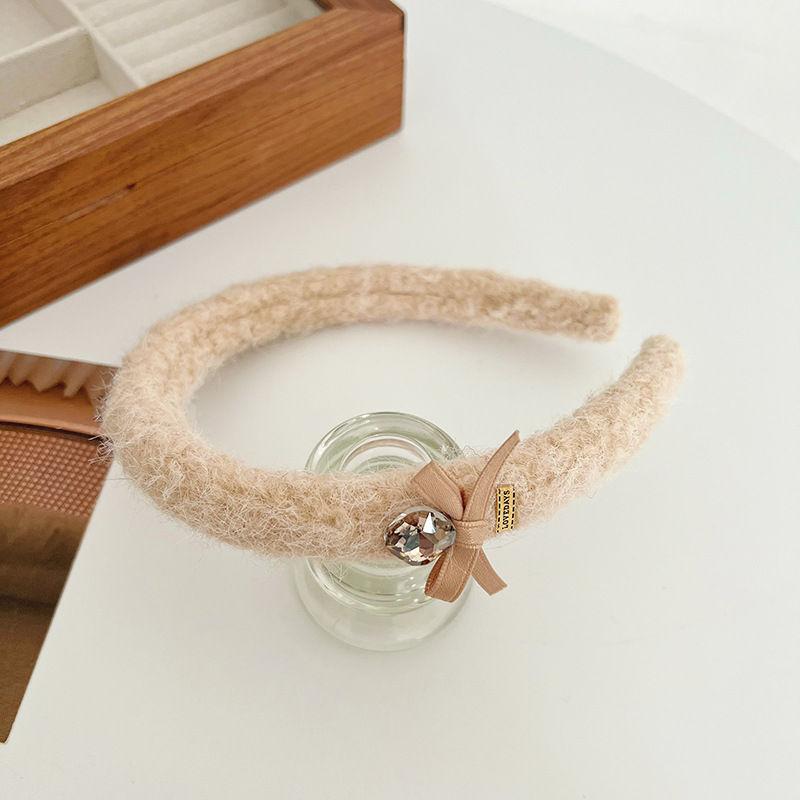 Rhinestone Metal Letter Headband Wool Headdress Vintage Bow Hair Accessories