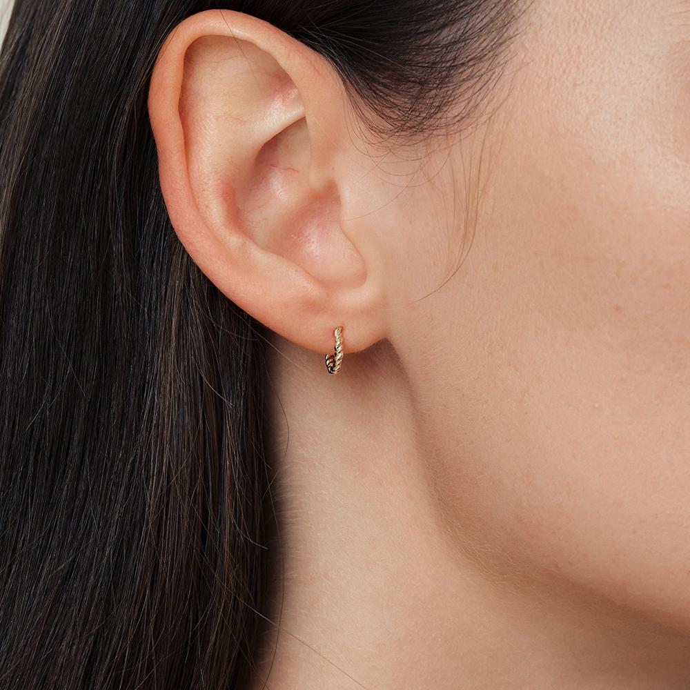 Lunne 14K Twist Rope Mini One-Touch Earrings (14K Gold) #Lfe55