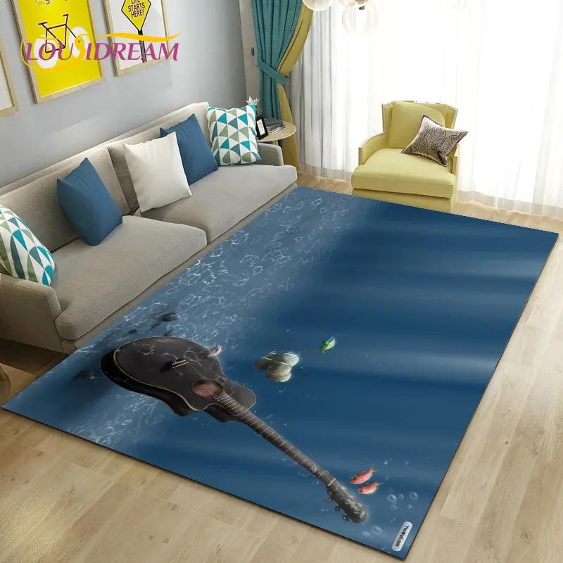 Classical Guitar Electric Guitar Area Rug Large,Carpet Rug for Living Room Bedroom Sofa Doormat Decoration, Non-slip Floor Mat