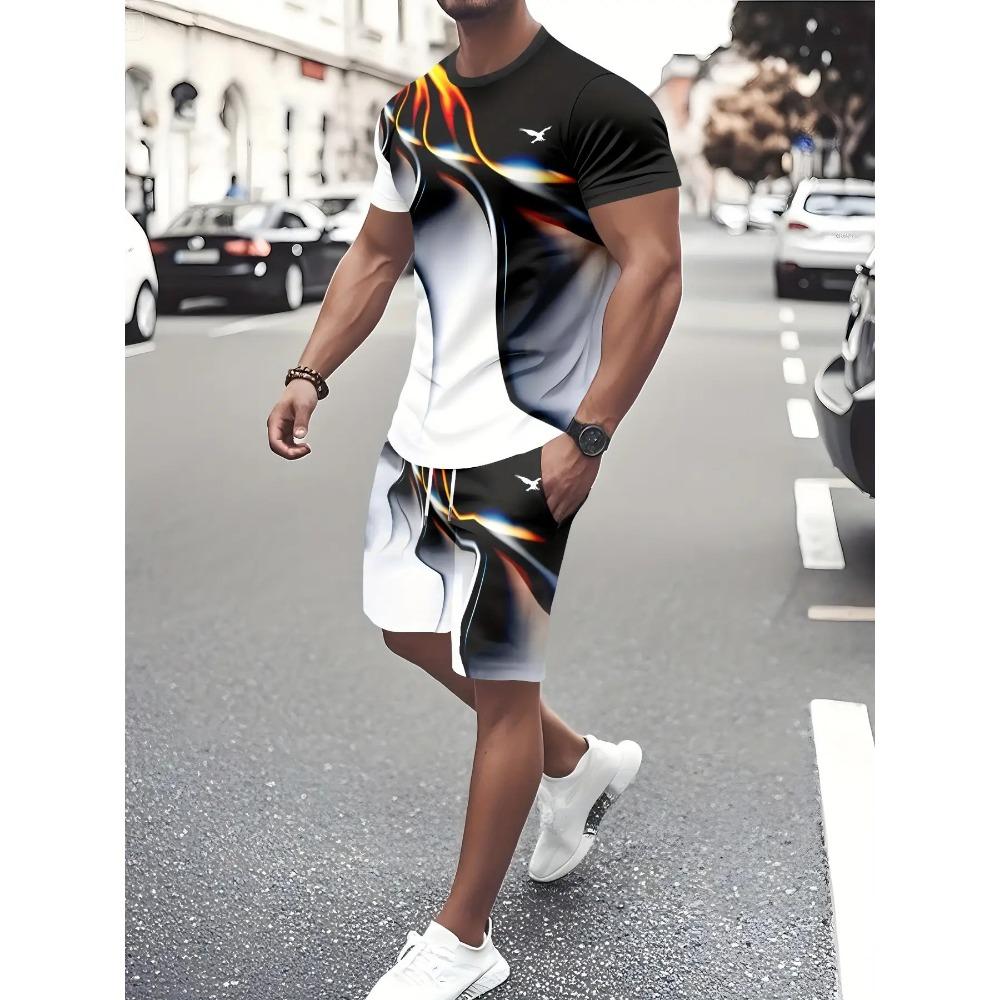 Men's round neck short sleeved and shorts two-piece set