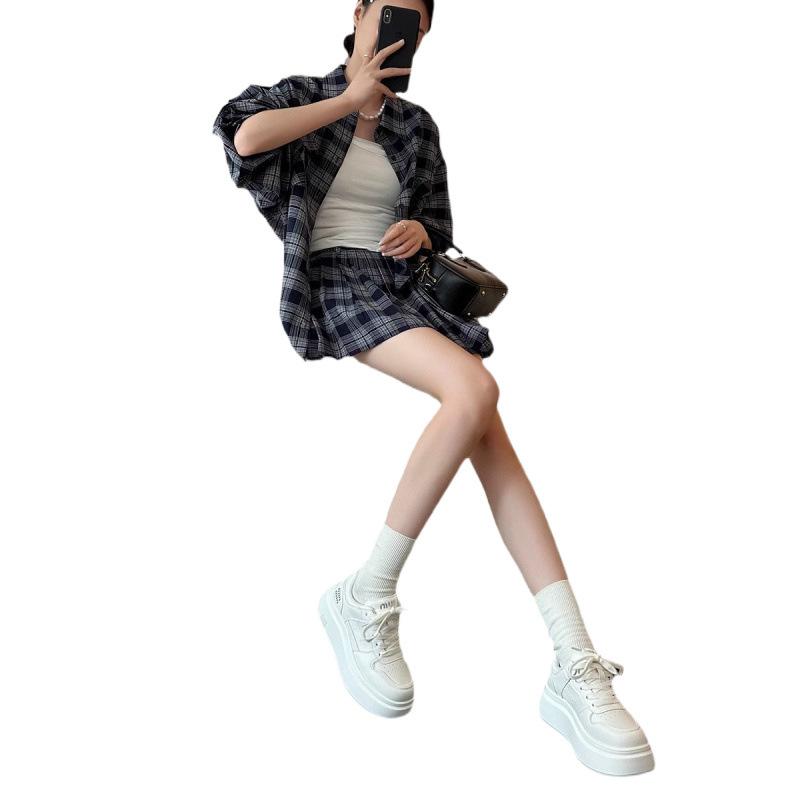 Platform White Shoes Women's 2025 New Popular Autumn Campus Style Versatile Sports and Leisure Lace-up Board Shoes Heightening Shoes