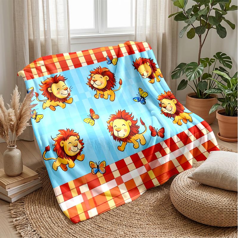 Lion Butterfly Pattern Theme blanket Lightweight Warm Flannel Blanket Decorative Throw Blanket for Home Decoration