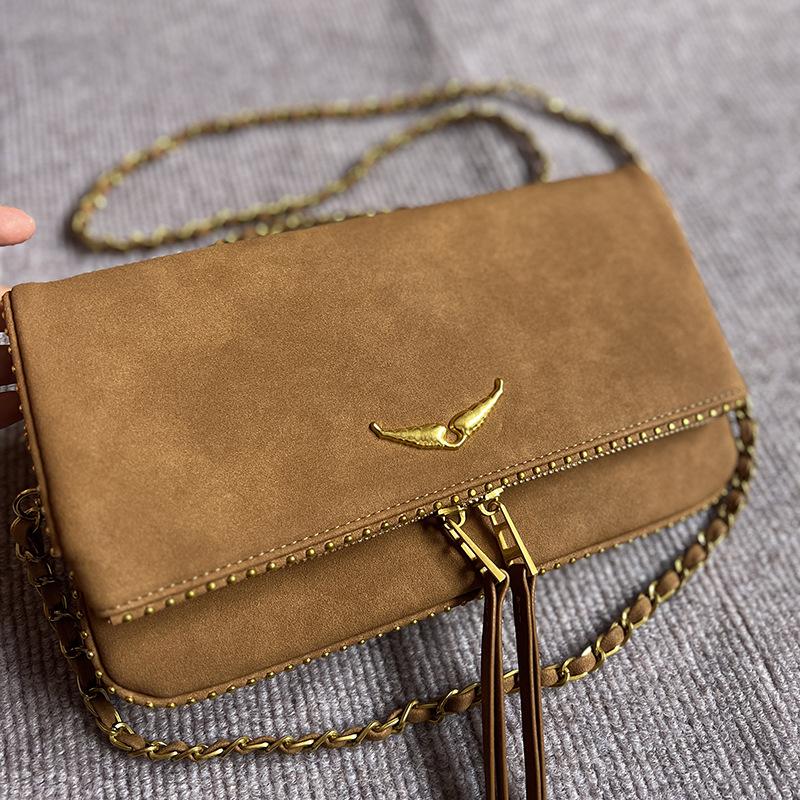 ZV Women's Classic Wing Rivet Shoulder Bag - Trendy, Versatile Small Square Chain Bag