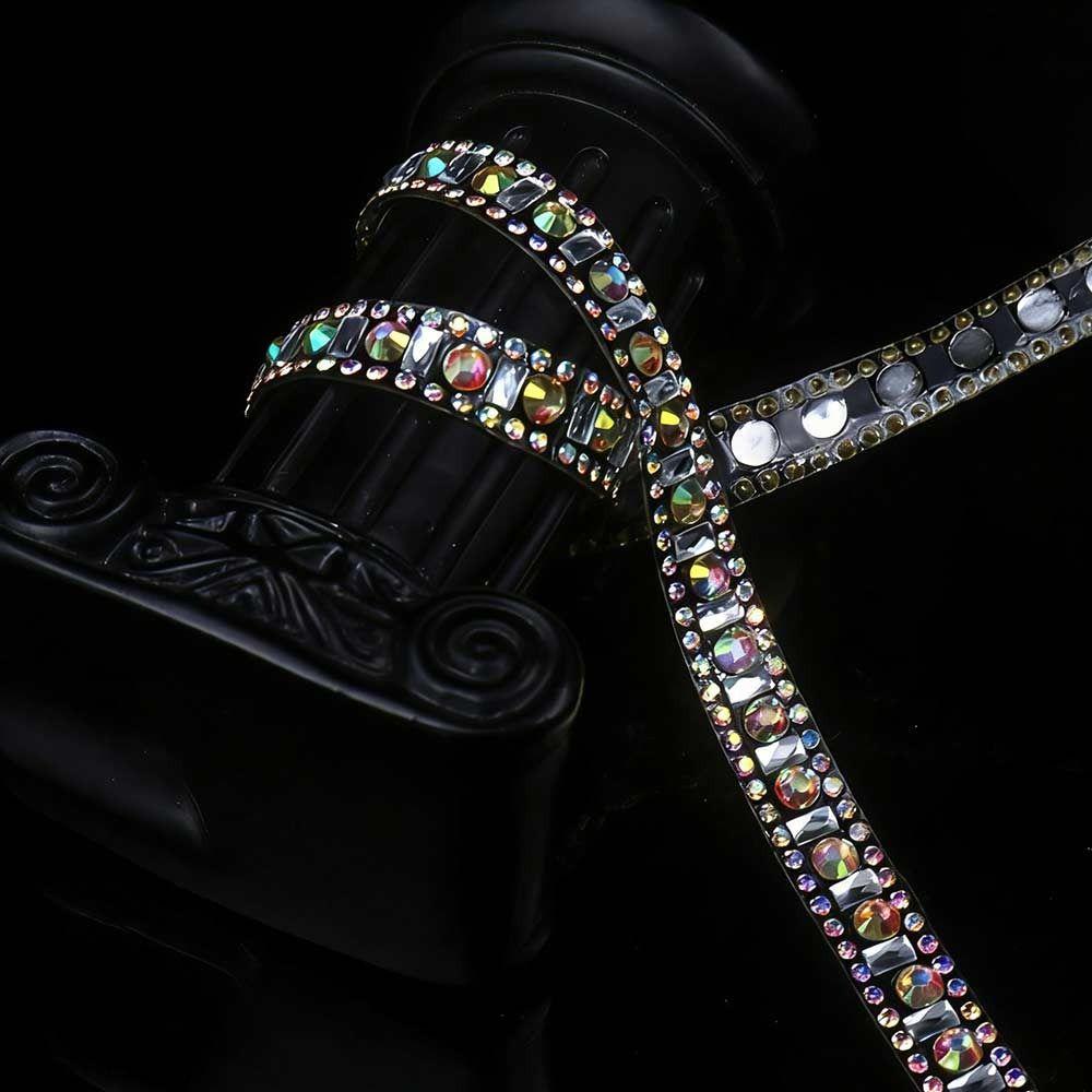 1Yard Glass AB Color Self Adhesive Rhinestone Chain Decorations Trim Garment Accessories Resin Zirconia Chains Hot Fix