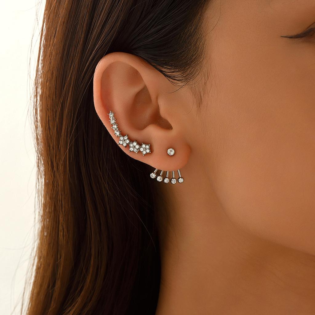Flowers Ear Climbers Stud Earrings for Women Small Trend Flower Cuff Crawler Earrings for Bride Plated White Cubic Zirconia Stud Earrings Wedding