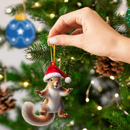 Christmas Ornament 2D Acrylic Dog/Bear/Bee/Rabbit/Rooster Hanging Decoration Cartoon Animals Xmas Tree Pendant for Home Party Decor