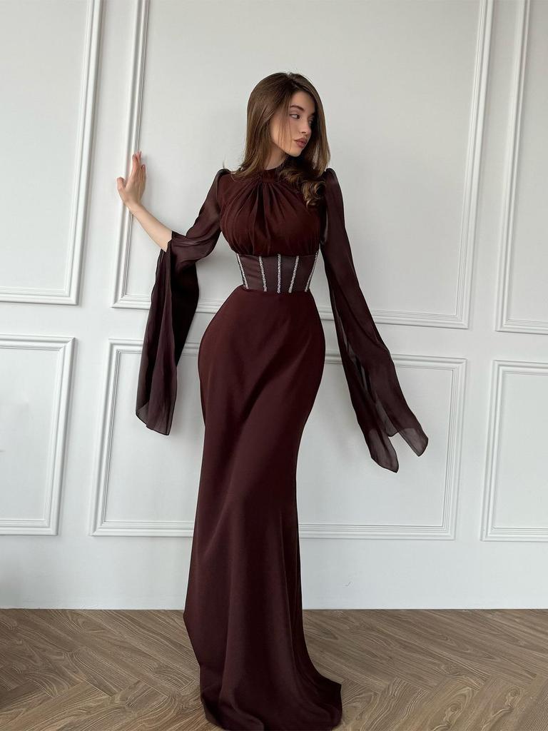 Spring Women's Elegant Flowy Long-Sleeve Dress - European American 2025 Style