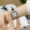 Stylish And Simple Temperament Women'S Watch With Diamonds Roman Square Personalized Watch Women'S Silver Case Black Strap