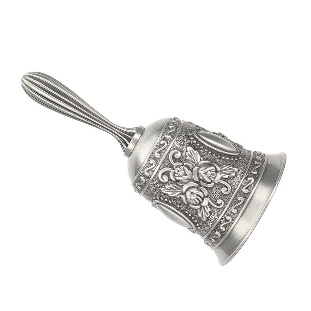 Vintage Hand Bell Flower Carving Zinc Alloy Hand Ring Bell for Bar Wedding School Silver