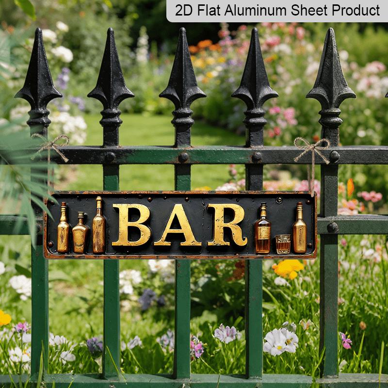2D Flach, Pack Vintage BAR Metallwandschild - Langlebige Retro-Dekoration mit Vintage-Goldbuchstaben & Einfache Montage, Keine Verkabelung erforderlich Aluminium