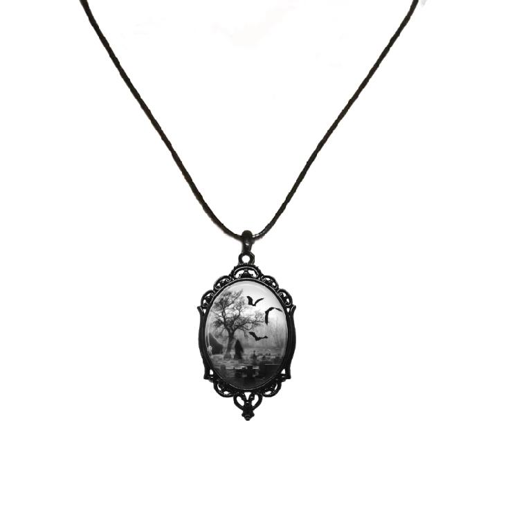 

Черный кожаный шнур Летучая мышь Кладбище Заявление Ожерелье Украшения Подарок для женщин 1