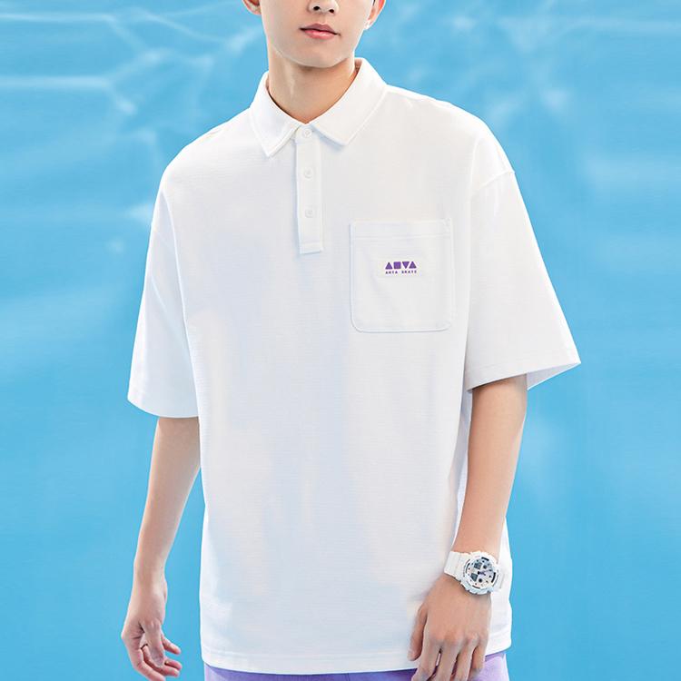 Anta Lifestyle Series Solid Color Logo Pullover Short Sleeve Polo Shirt Men Polo Shirts Snow-White 152328136-3