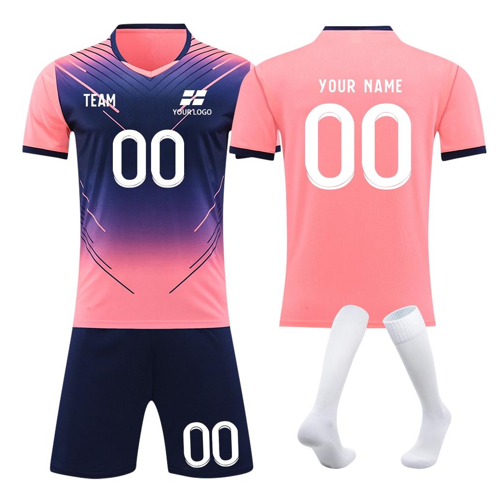 Customizable Soccer Jersey and Shorts Set Polyester Athletic Uniform Personalized Number Print Design