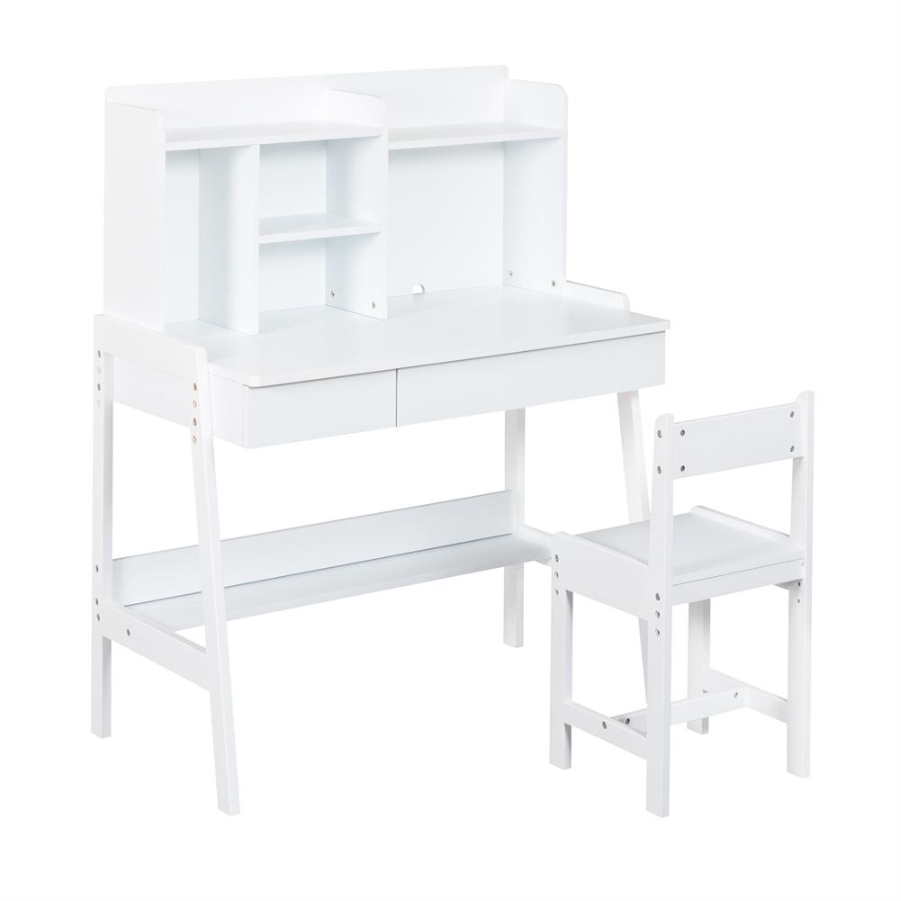 Kids Study Desk With Chair Set Wooden Children Study Table With Desktop Bookshelf And Storage Drawer Space-Saving Writing Desk