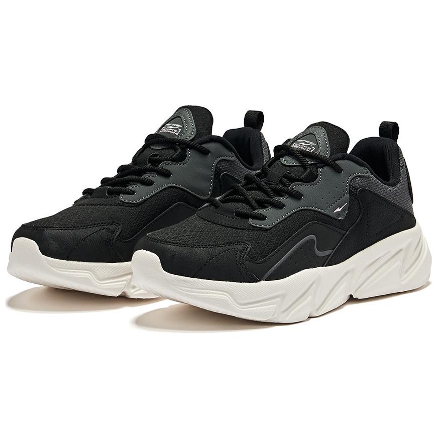 Hongxing Erke Comfortable Breathable Shock Absorbing Durable Low Top Training Shoes Women Sneaker Black White 12123114223-004