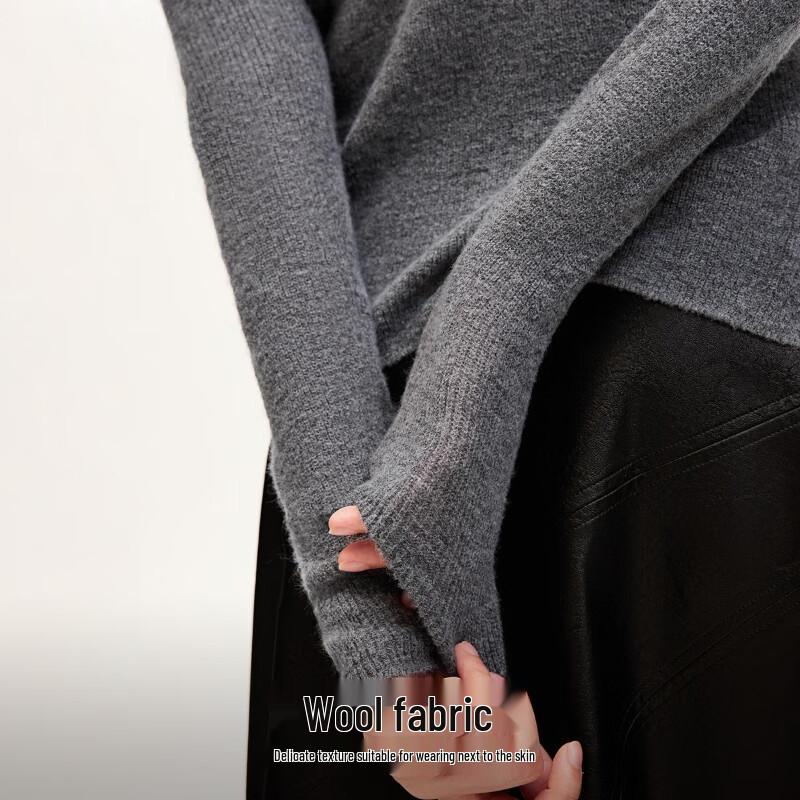 Veromoda Women's Wool Blend High-Neck Slim Fit Slit Sweater