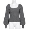 Thickened Square Neck Puff Sleeve Knit Top - Women's Slimming Waist Autumn/Winter Sweater