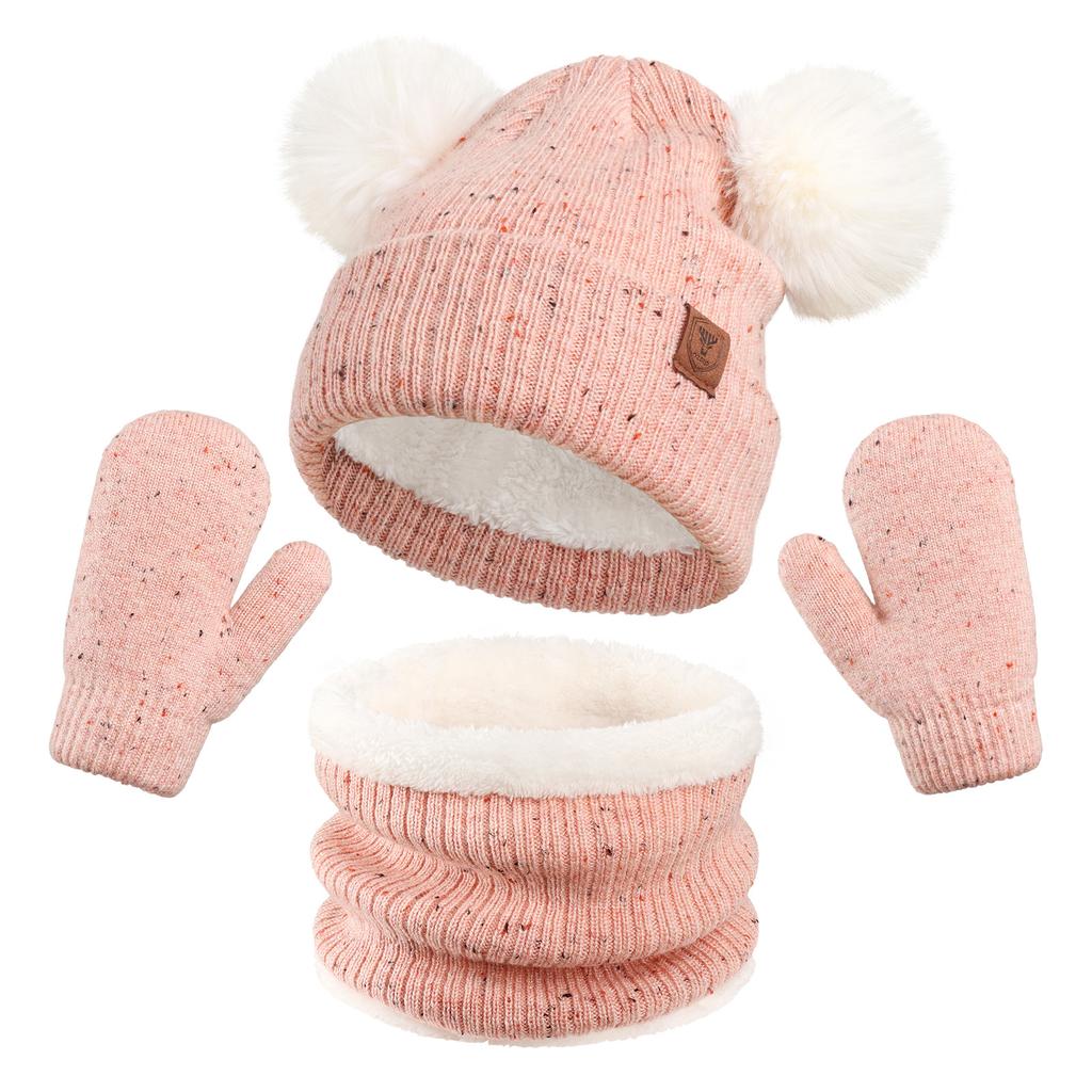 Children's Hat Scarf Gloves Three Piece Set Plus Velvet Warm Wool Ball Knitted Hat Kindergarten Winter