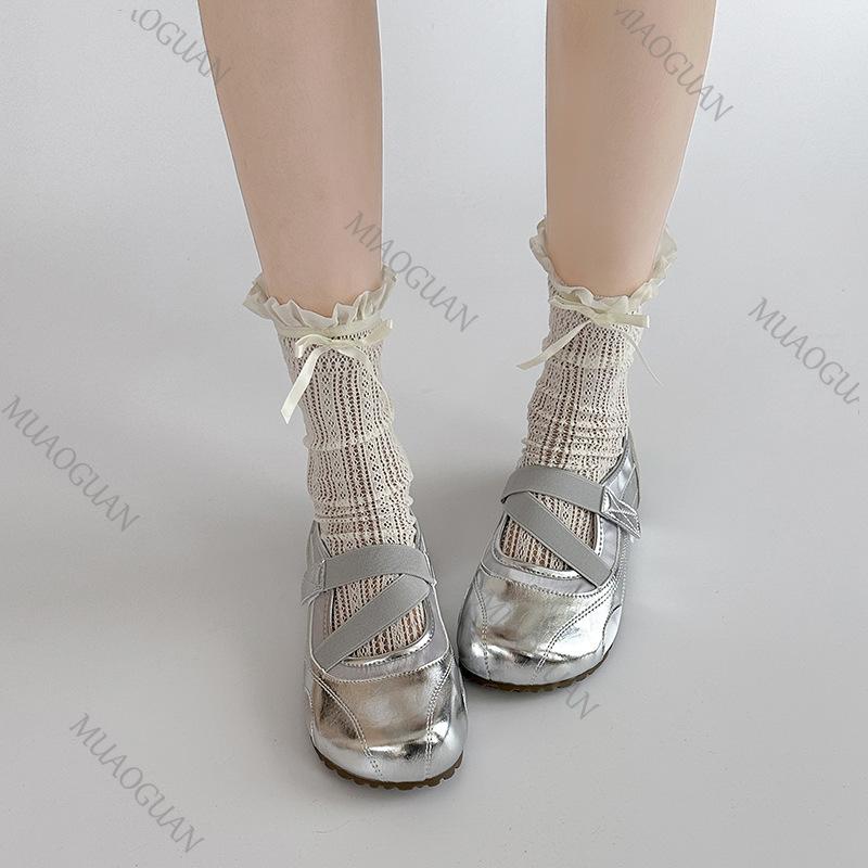 Fashion Summer Fashion Ballet Style Single Shoes Girls Shallow Mouth Round Toe Casual Flats Fashion Cross Tied Comfortable Flat Shoes