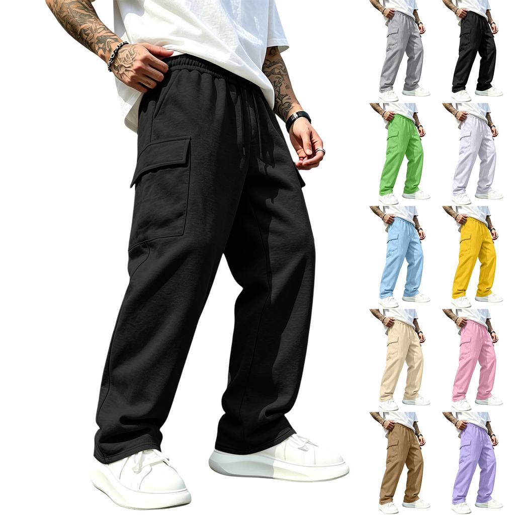 Men's Loose Fit Cargo Sweatpants Straight Leg Casual Pants with Drawstring Elastic Waist for Athletic Everyday Wear