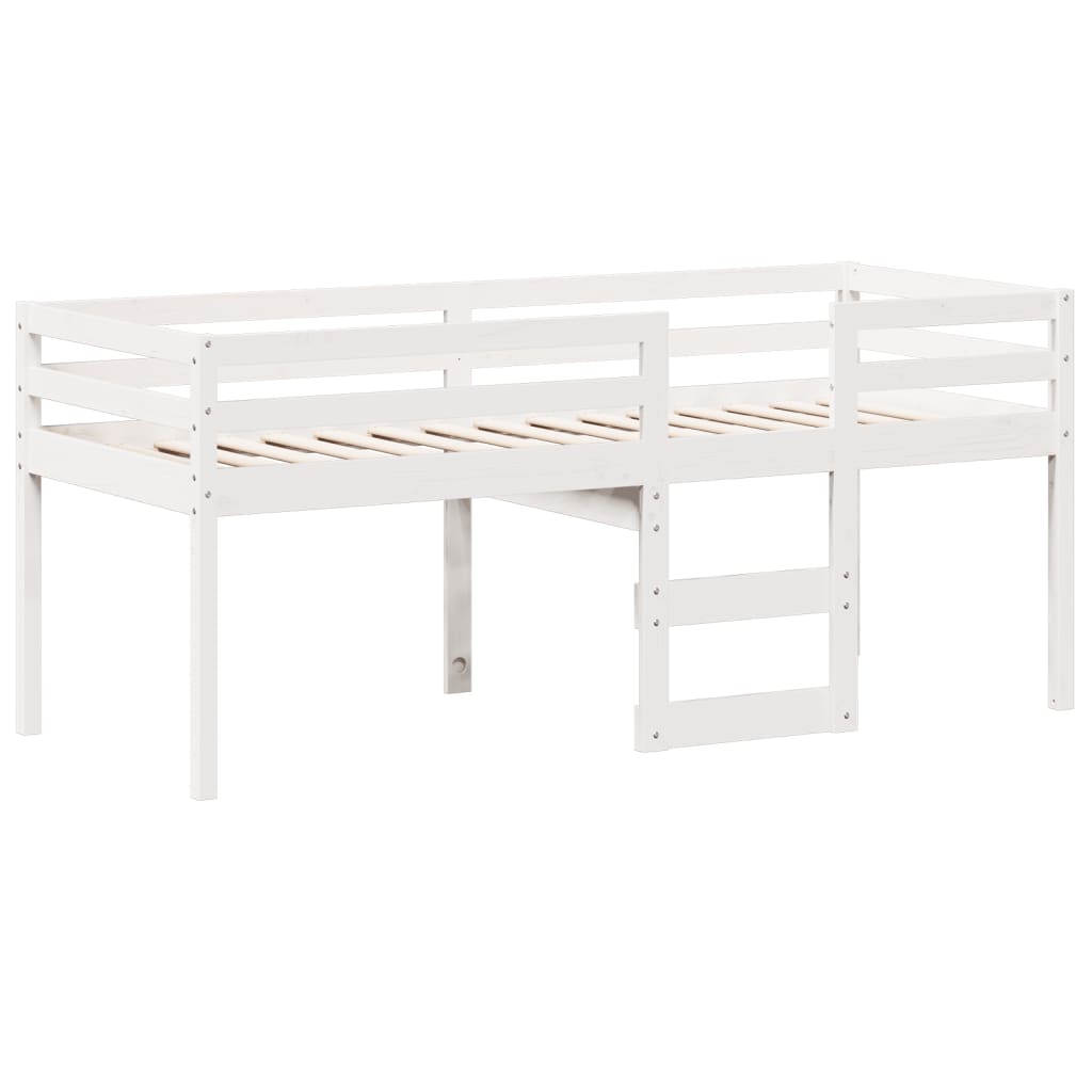 High Bed with Roof White 90 x 190 cm Solid Pine Wood