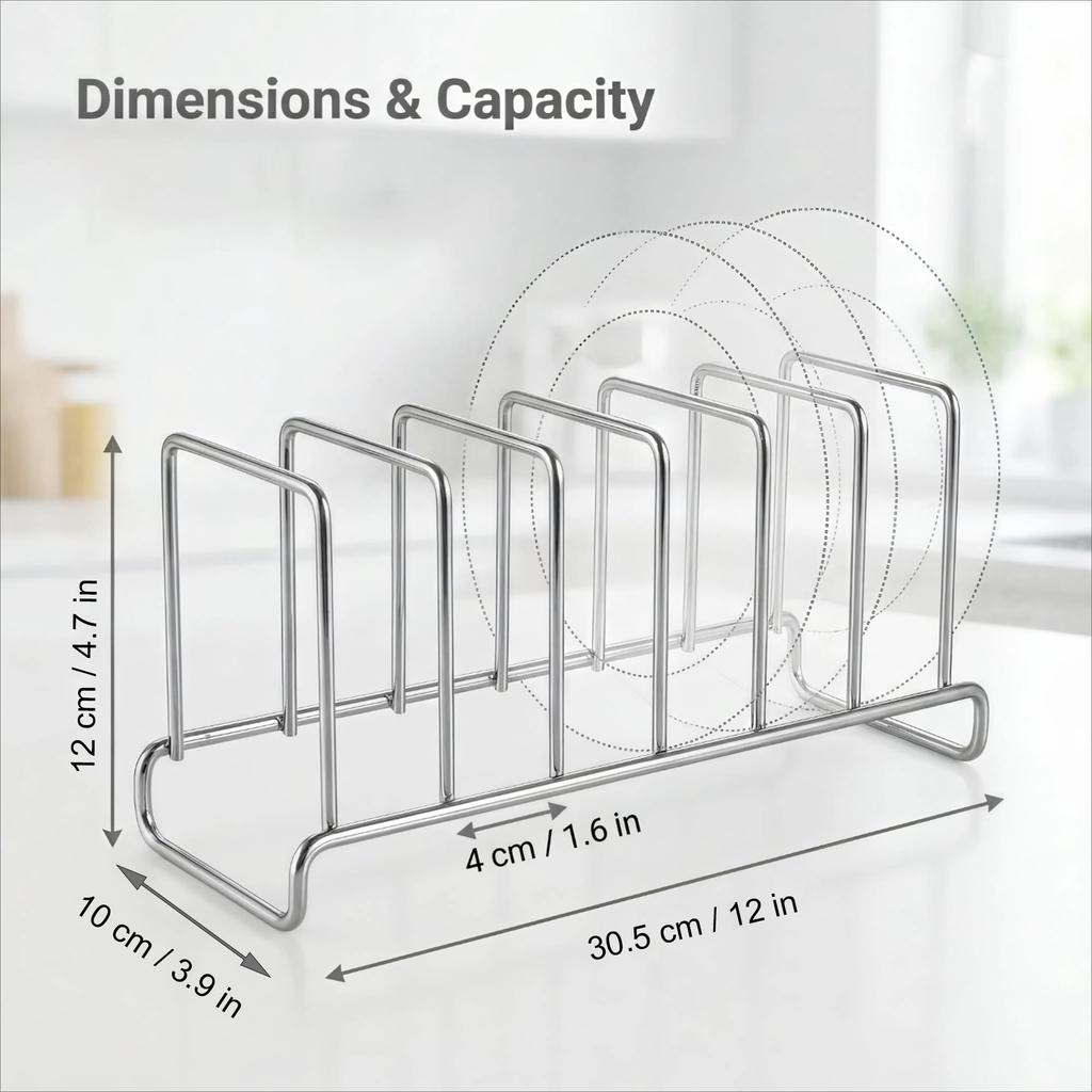 IMEEA Dish Stand, Draining Rack, Stainless Steel, W30.5 x D10 x H12cm, Dish Rack with 6 Compartments, Storage, Dish Drying, Space-Saving, Silver
