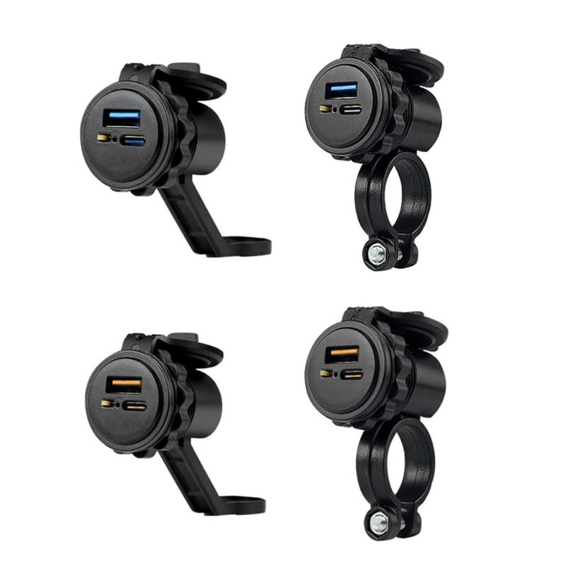 Motorcycle Charger USB Type-C PD 18W Fast Charging Power Socket Double Port Charge Adapter for Phones & Tablets