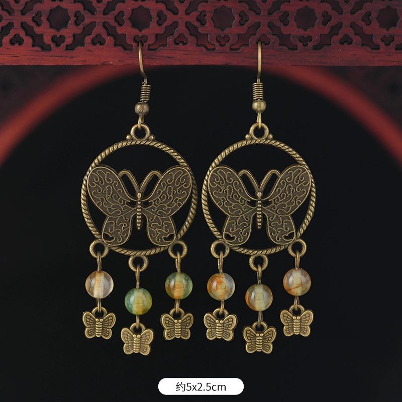 Retro butterfly fringed earrings niche design exotic long temperament high-end earrings women