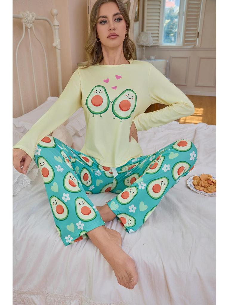 Europäisches und Amerikanisches Neues Damen Weihnachts-Pyjama-Set - Trendige Langarm- und Langhosen-Homewear