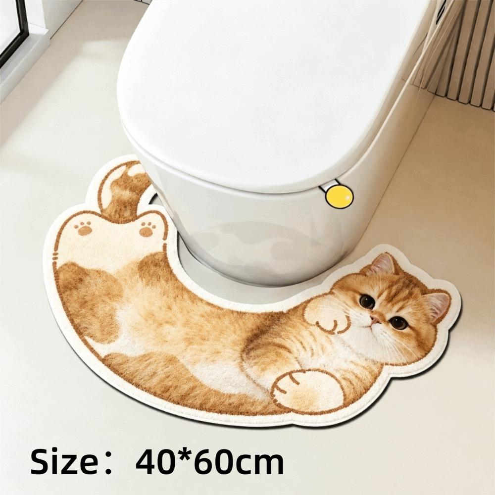 Splash Proof Decorative Floor Mat U-Shaped Curved Toilet Rug Cat Pattern Rug Toilet Base