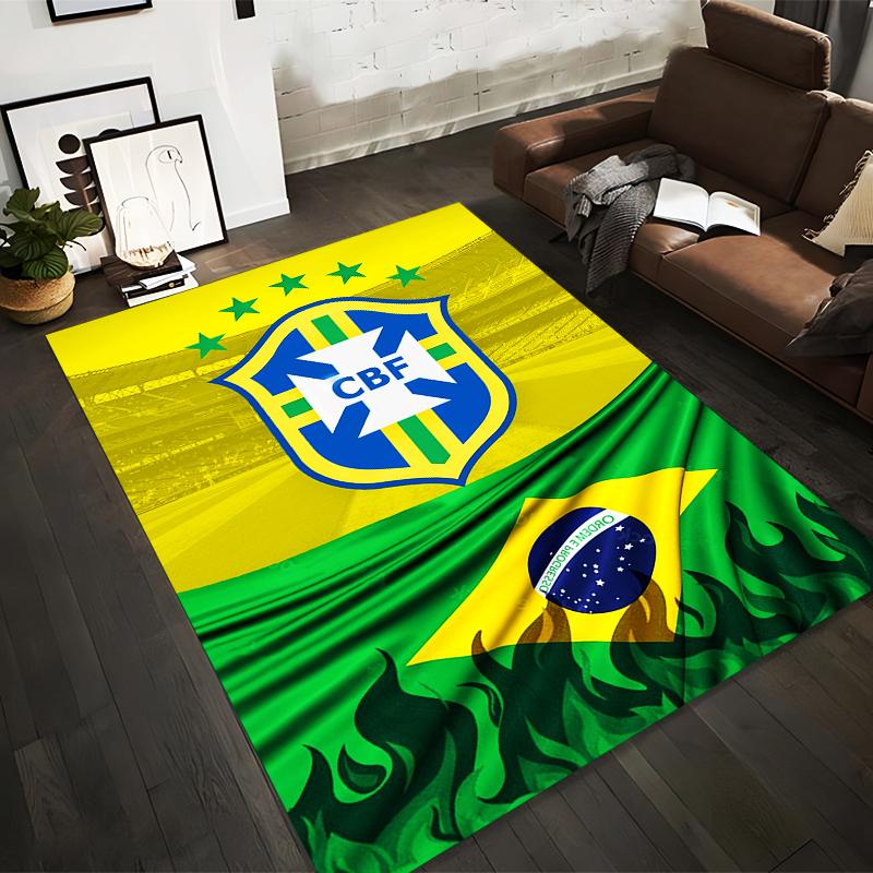Brazil Flag Soccer Designed floor mat, suitable as a non-slip mat for the living room or bedroom sofa