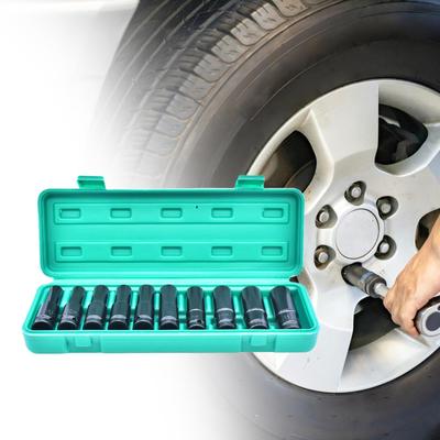 10Pcs 1/2" Drive Impact Socket Set Car Maintenance Tool 8mm-19mm Easy To Install Portable Wrench