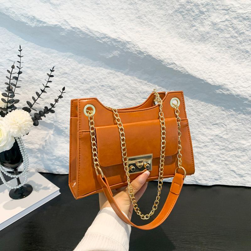 

Ретро маленька квадратна сумка жіноча 2024 літо нова мода сумка-ланцюжок із замком проста вулична сумка через плече коричневий