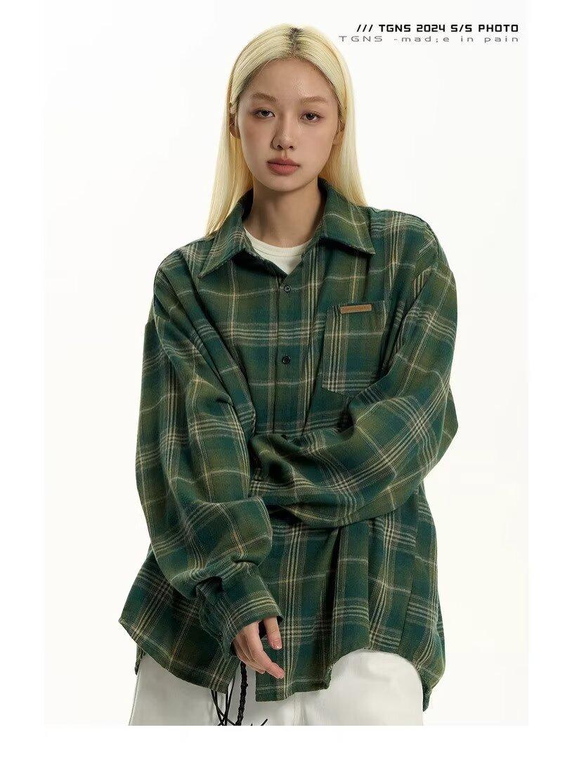 

Women s American Retro Plaid Long Sleeve Casual Shirt - Summer 2025 Collection. M зелёный